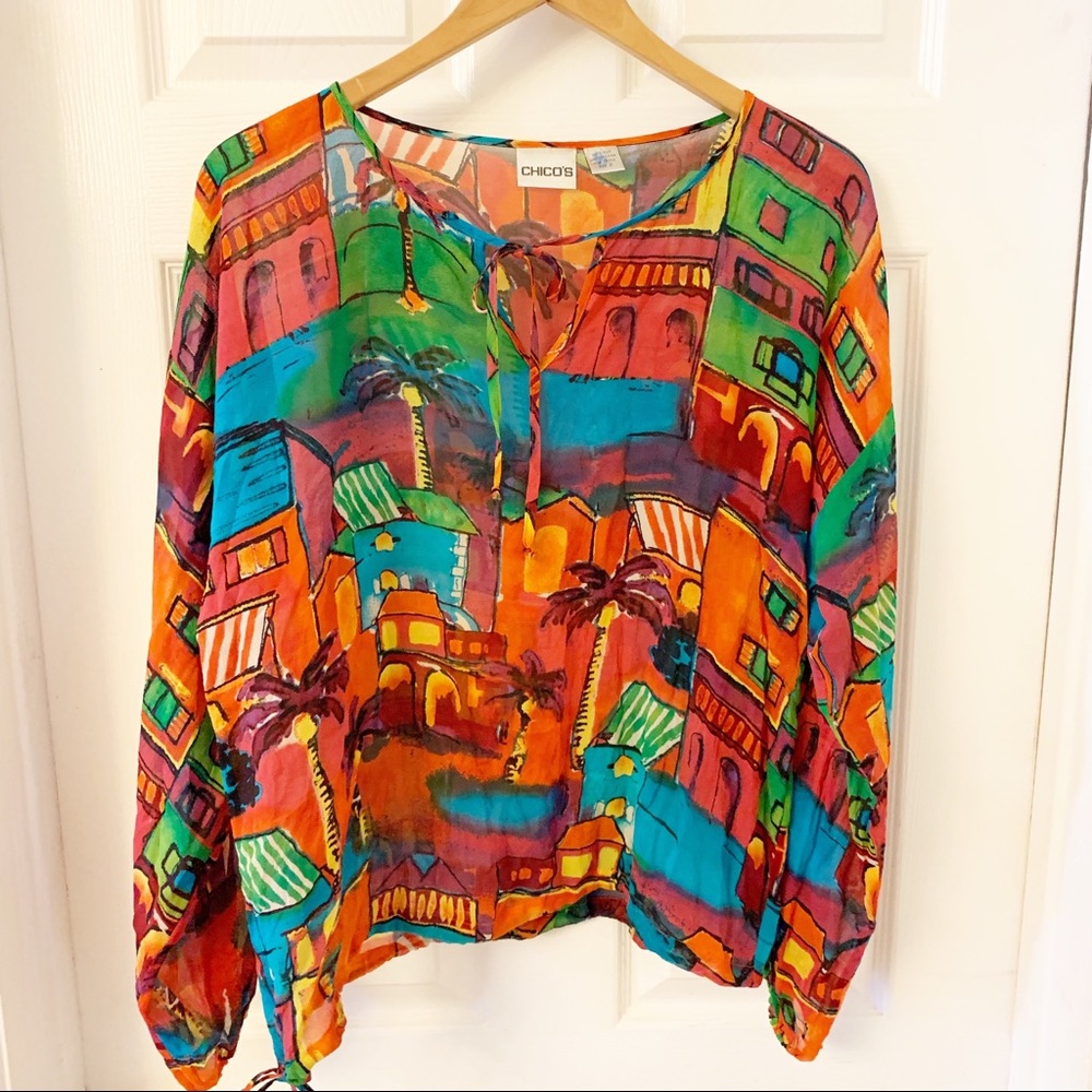 Chico’s | 100% Silk Blouse Bright Pullover 12/14